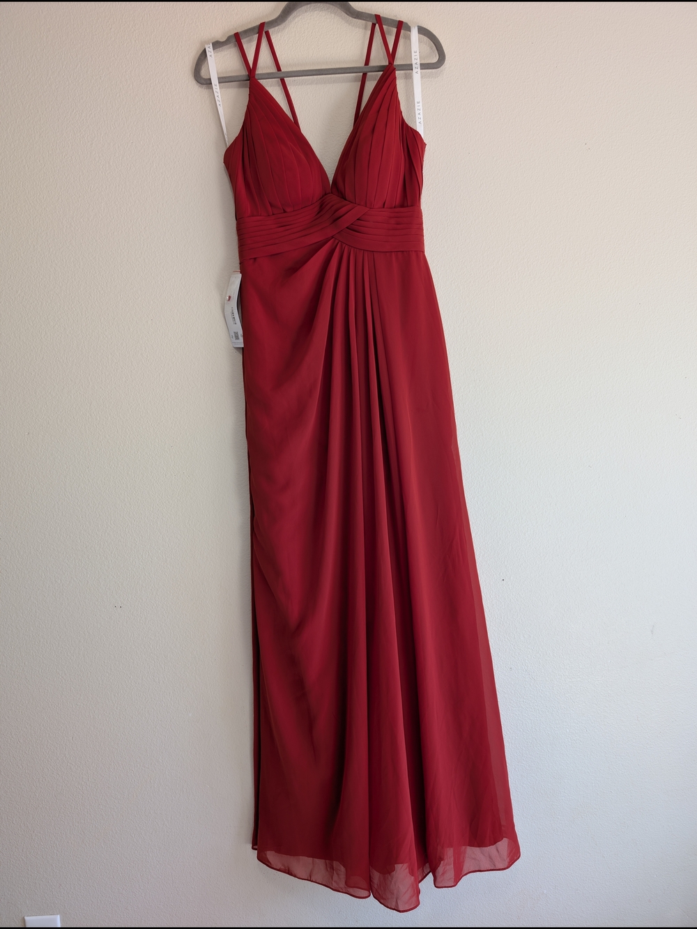 NWT Azazie Maren AllureScarlet A-Line V-Neck Lace Chiffon Dress Size A6 - Picture 2 of 16